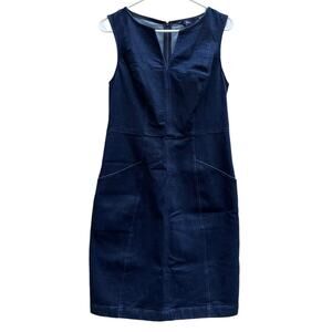 NEW Boden Helen Dark Denim Sleeveless Dress Back Zip Front Pockets Women's 6